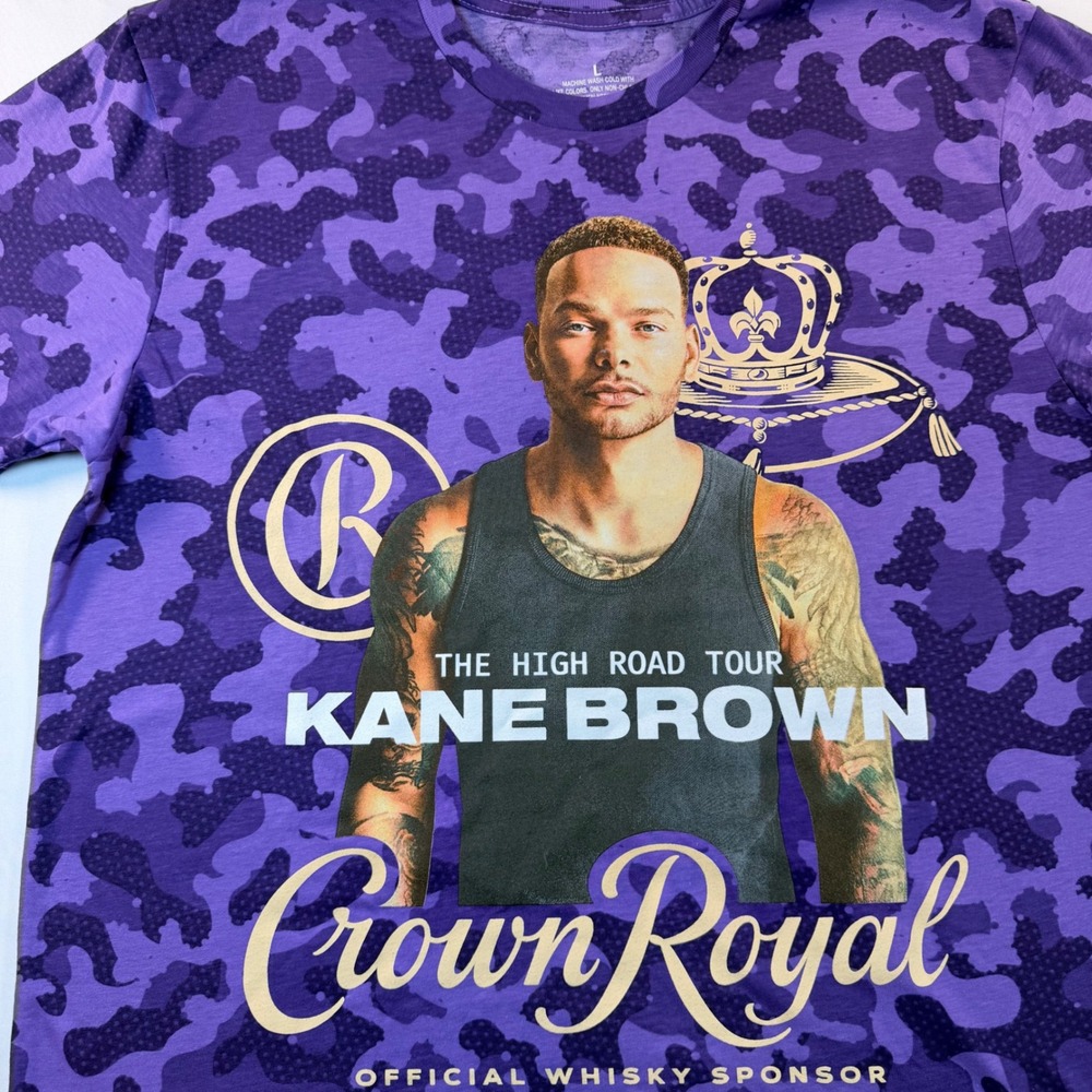 Kane Brown T-Shirt Mens Large Purple Camo The High Road Tour Crown Royal Concert